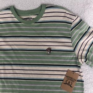 Brooklyn Laundry t-shirt mushroom patch striped green cream NWT men’s medium